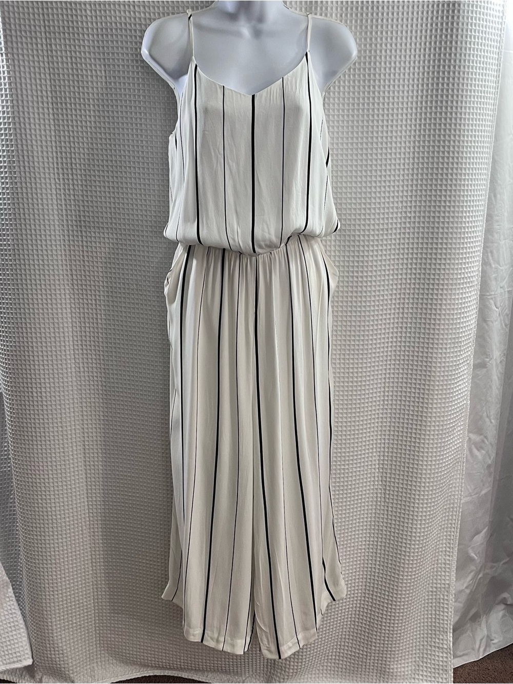 Collective Concepts Cream Jumpsuit with Black Pinstripes size large